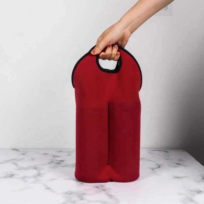 Single Two Bottle Insulated Neoprene Wine Water Bottle Holder Wine Carrier Tote Bag for Travel with Secure Carry Handle