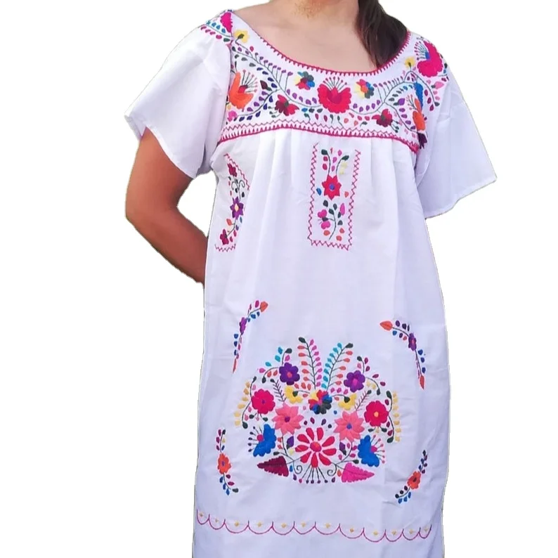 2021 Year Women Vintage Dress Tunic Embroidered Mexican Sexy Sleeveless Casual Dress