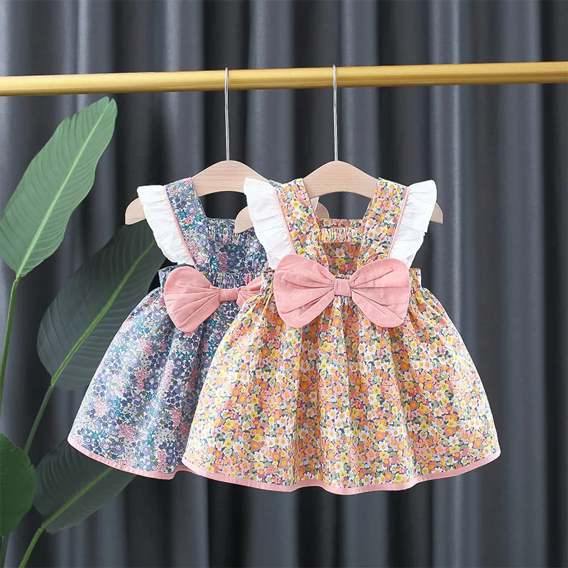 3245 Girls Floral Dress Summer New Baby Pink Korean Style Internet Celebrity Sweet Sleeveless Princess