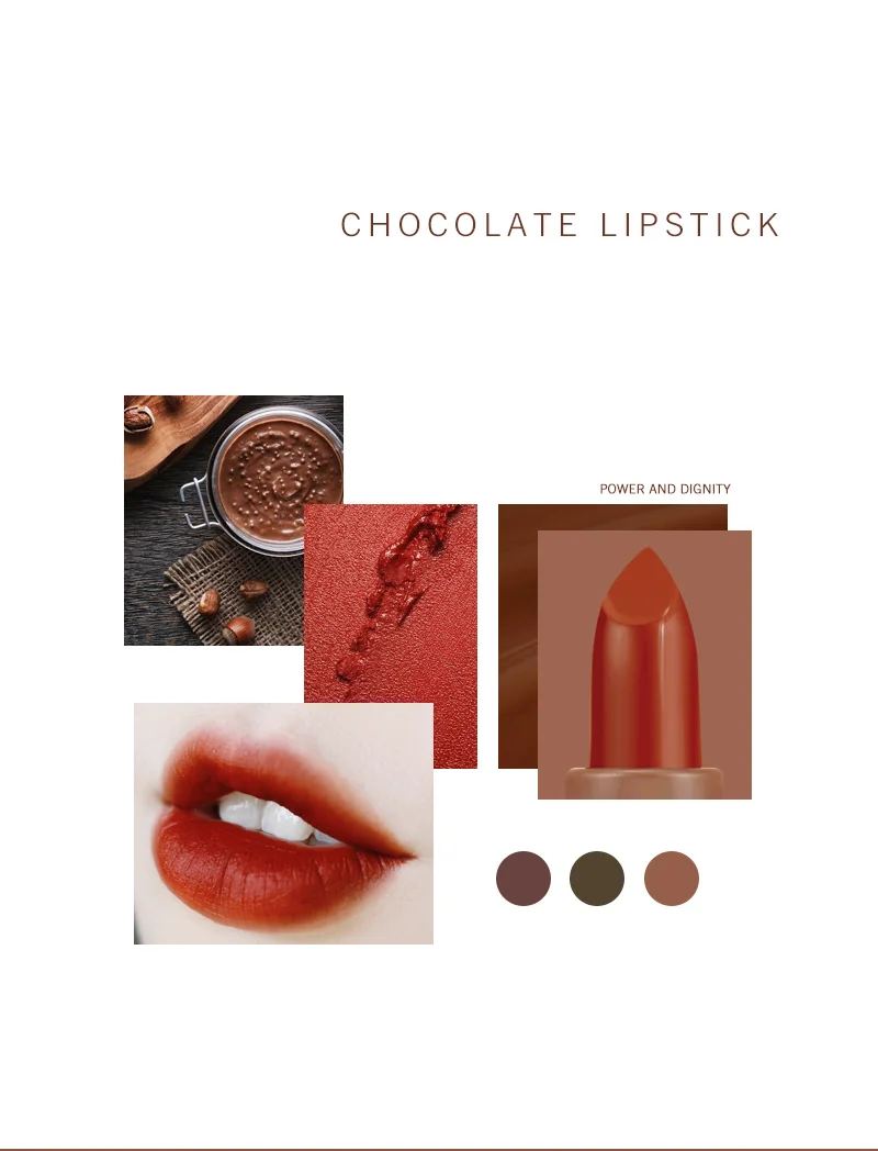 Натуральные ингредиенты богатый нежный шоколадный матовый 3 вида цветов Подарочная коробка губная помада матовая губная помада набор
