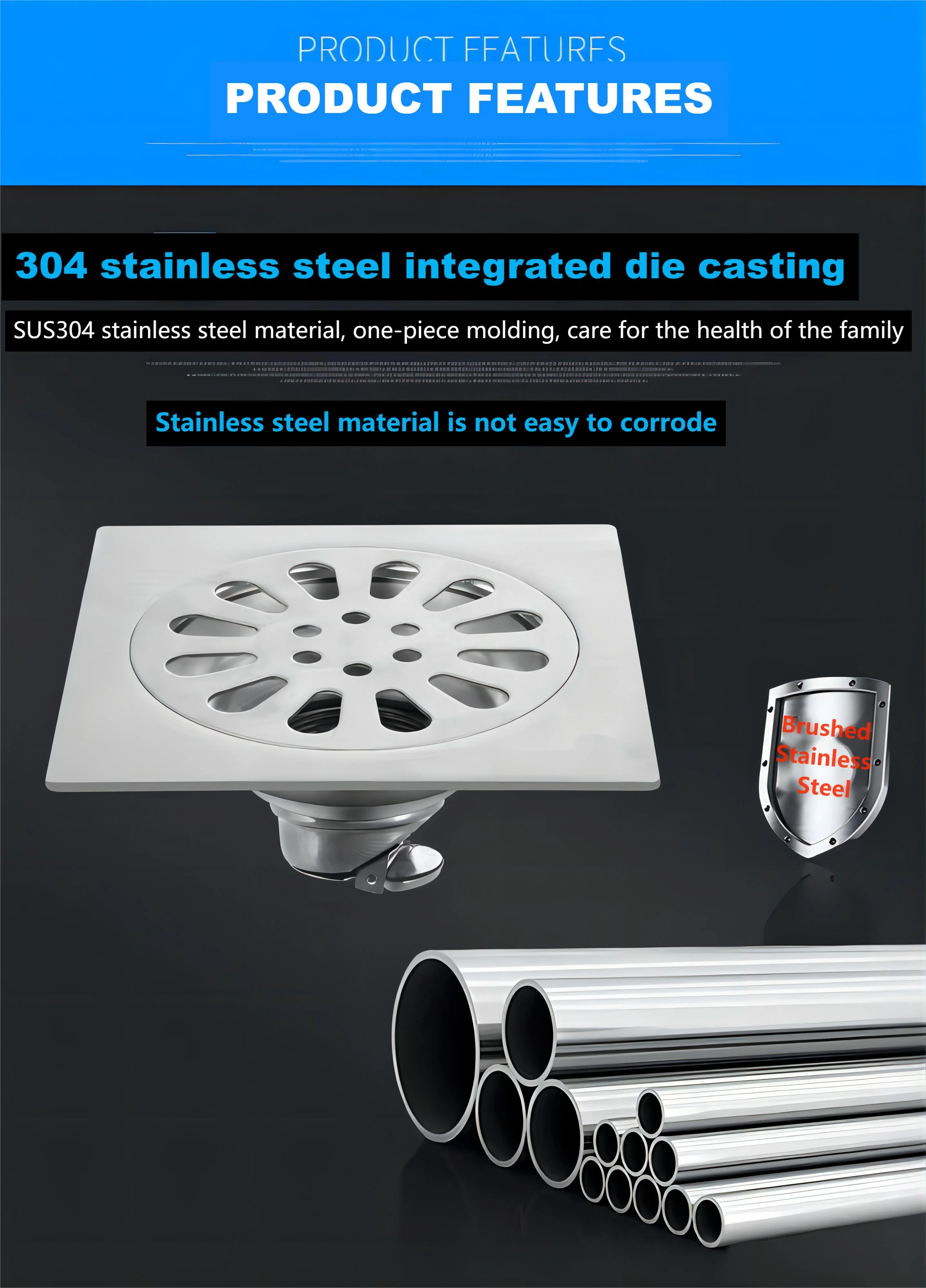 Cheap wholesale Floor Trap Drain Toilet Floor Drain 304 Stainless Steel Silver  Polish for Use Bathroom Kitchen