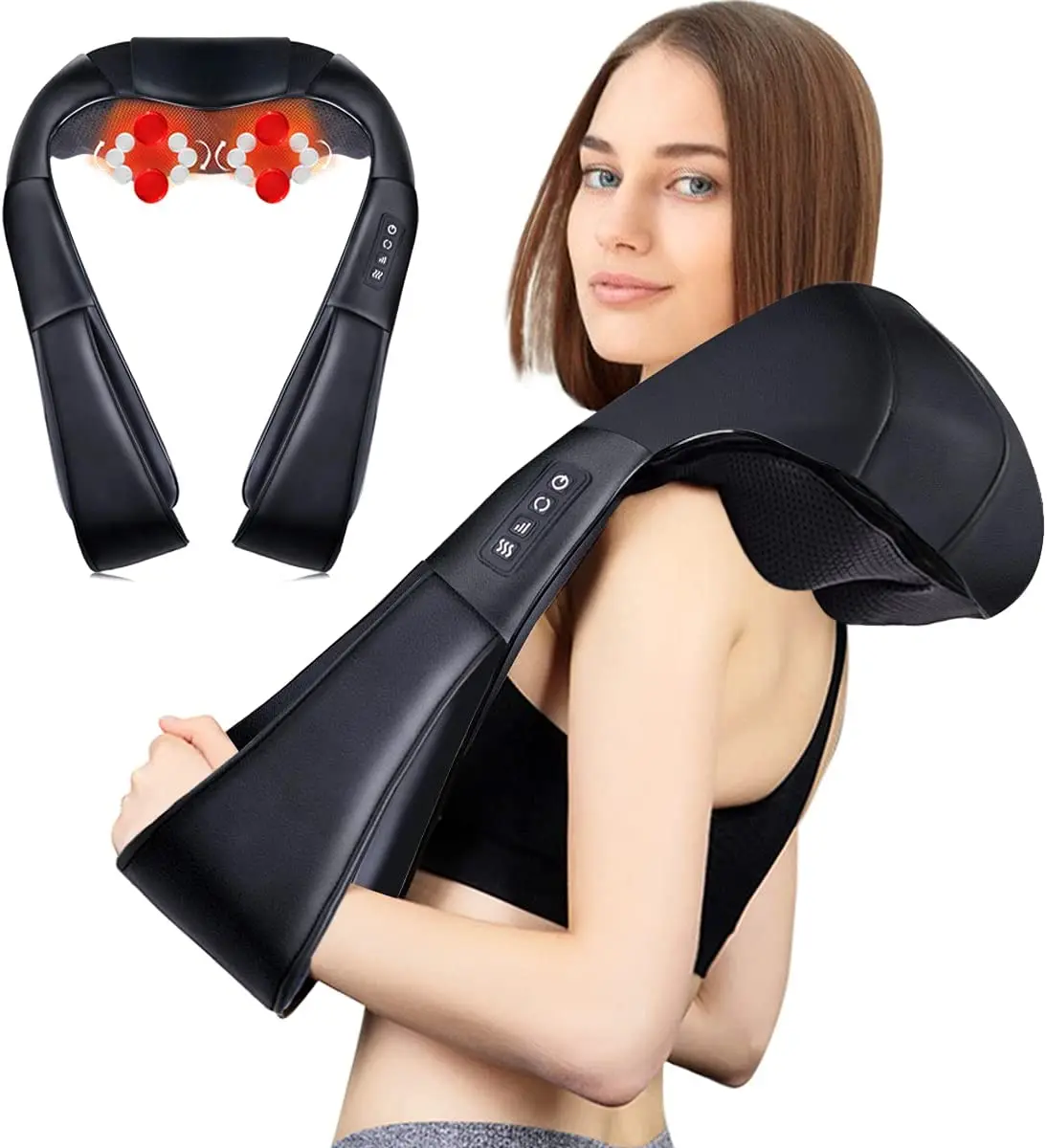 Neck Massager Roller with Heat Back Massager Deep Tissue Neck and Shoulder Massager for Body Muscle Pain Relief at Home use