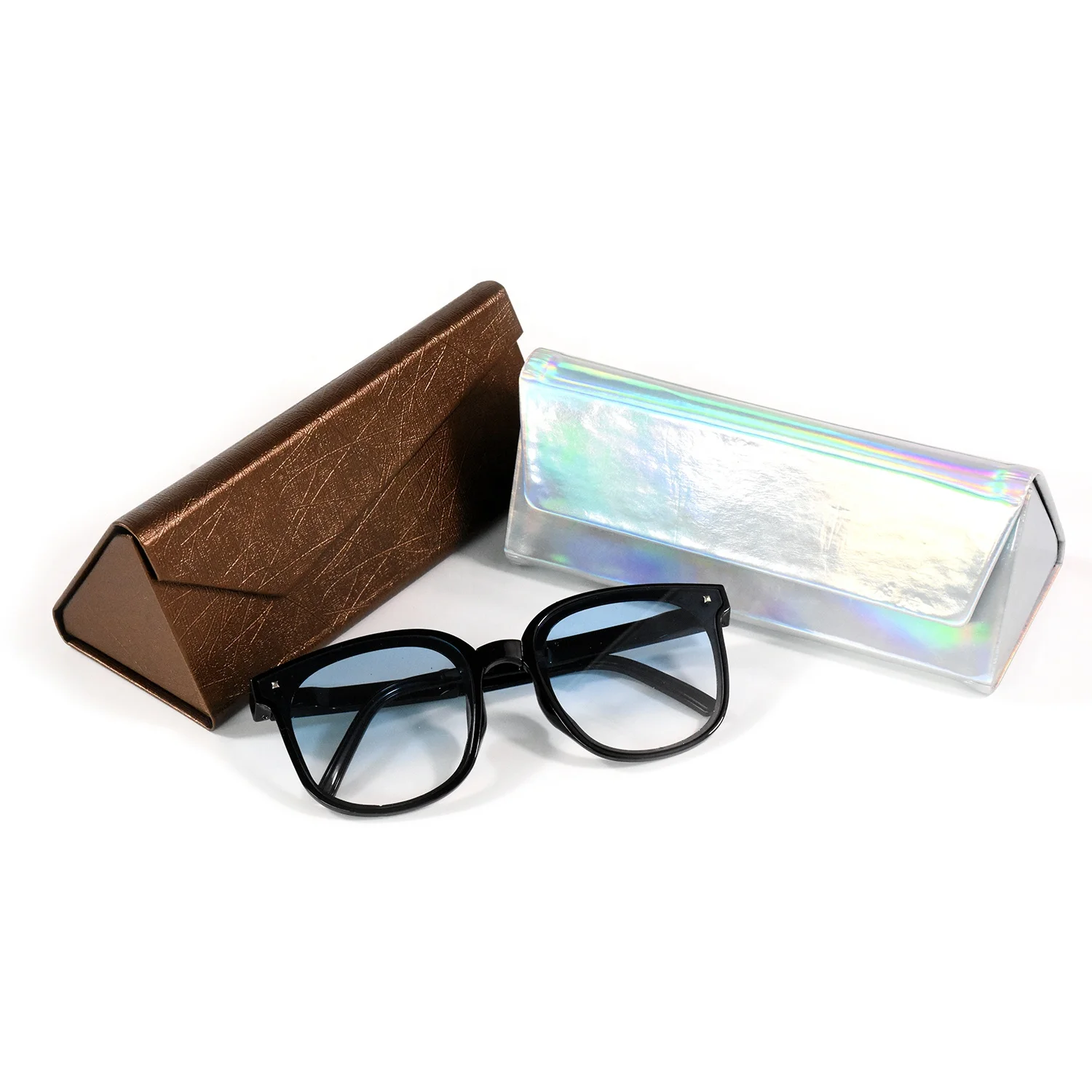 East Sunshine Triangle Sunglasses Packaging case Pu Leather Folding Glasses Case Custom Logo Foldable