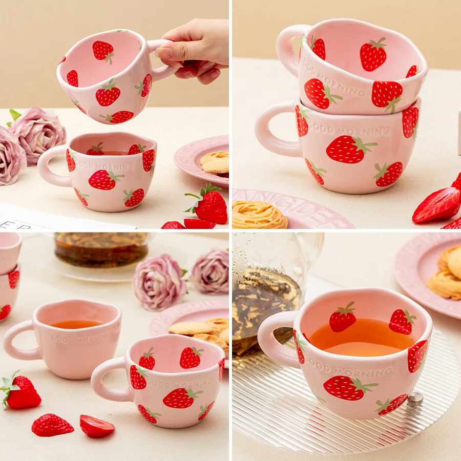 Custom 250ml/8.5oz Pink Strawberry Ceramic Coffee Cup cloud mug