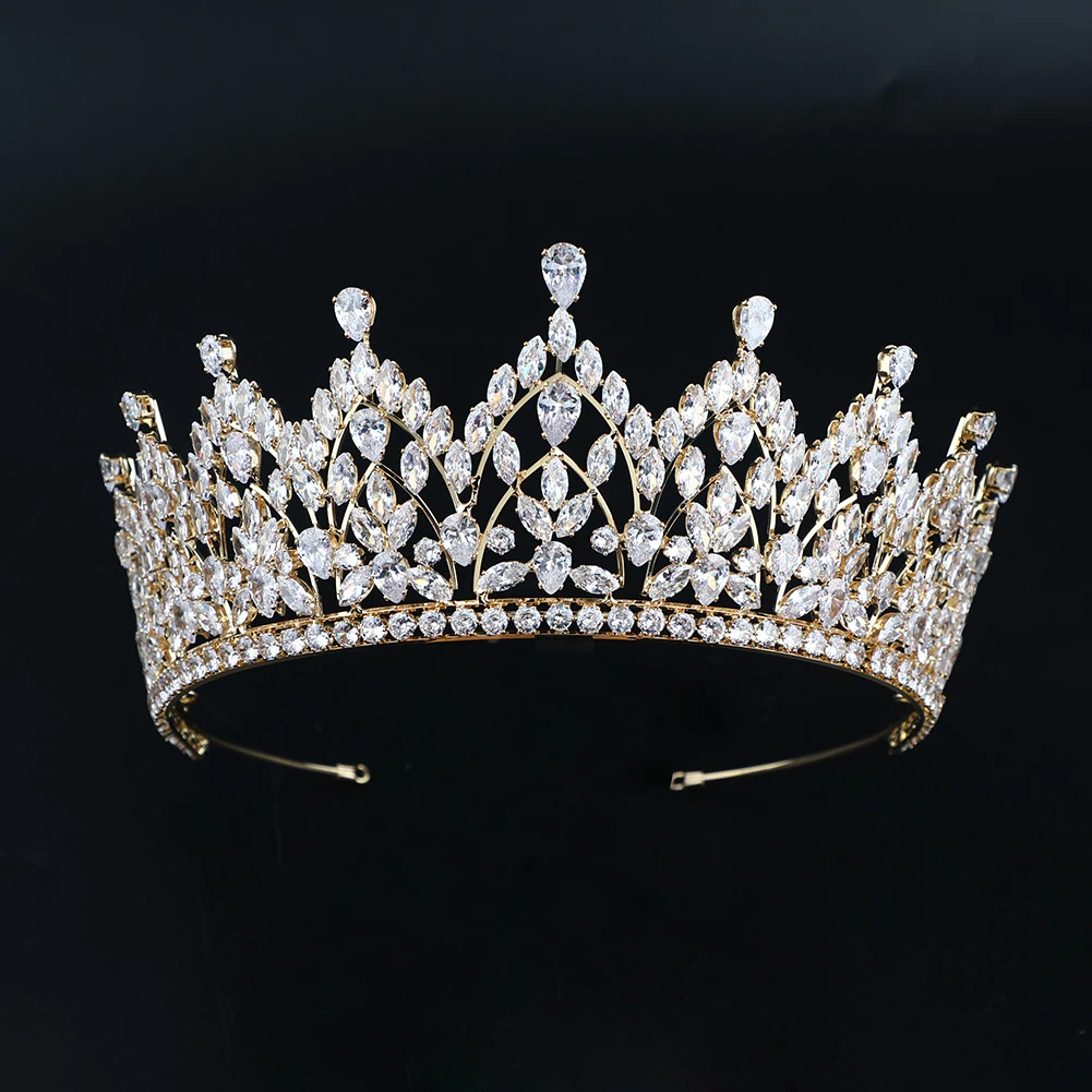 Handmade Zircon Crowns Bling Gold Platinum Plated Wedding Crown Queen Women Bridal Hair Accessories Tiara