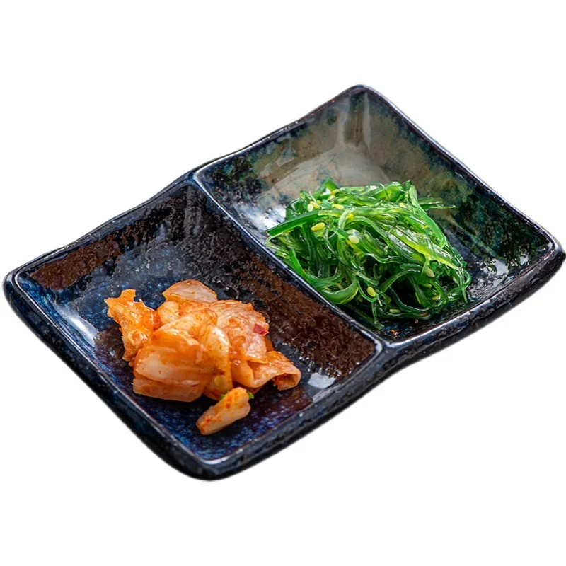 Japanese creative ceramic two grid plate double grid plate personality hot pot divided grid dipping plate Korean barbecue soy sa