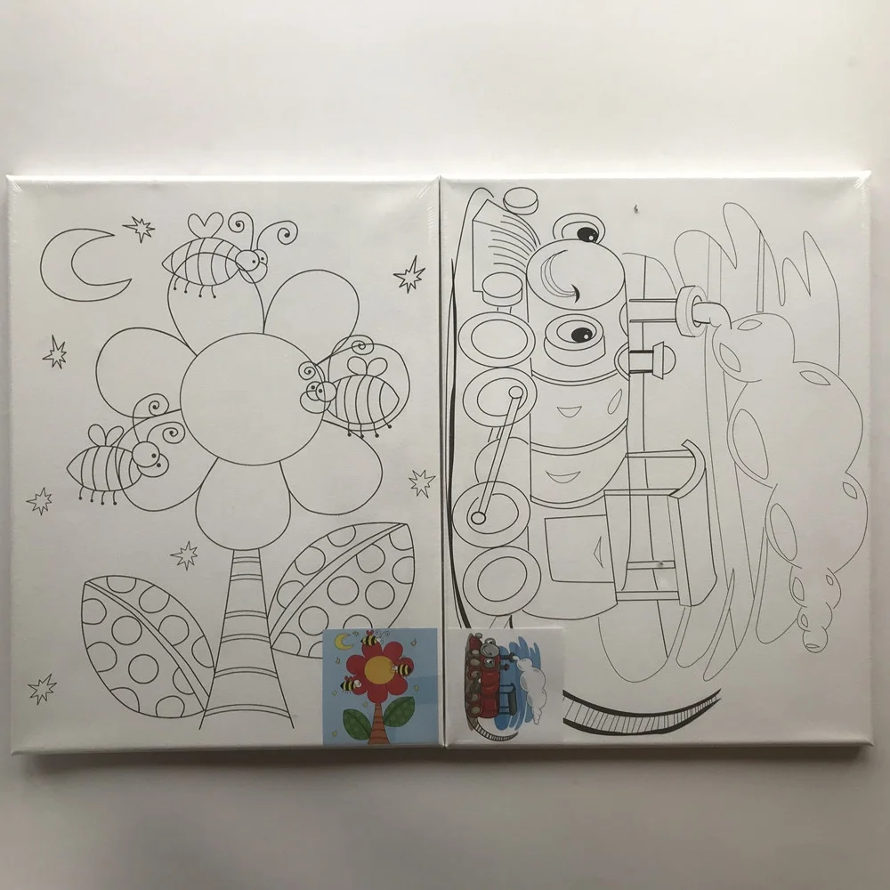 kids 30*40 cm wooden frame preprinted acrylic  paint art canvas  print set