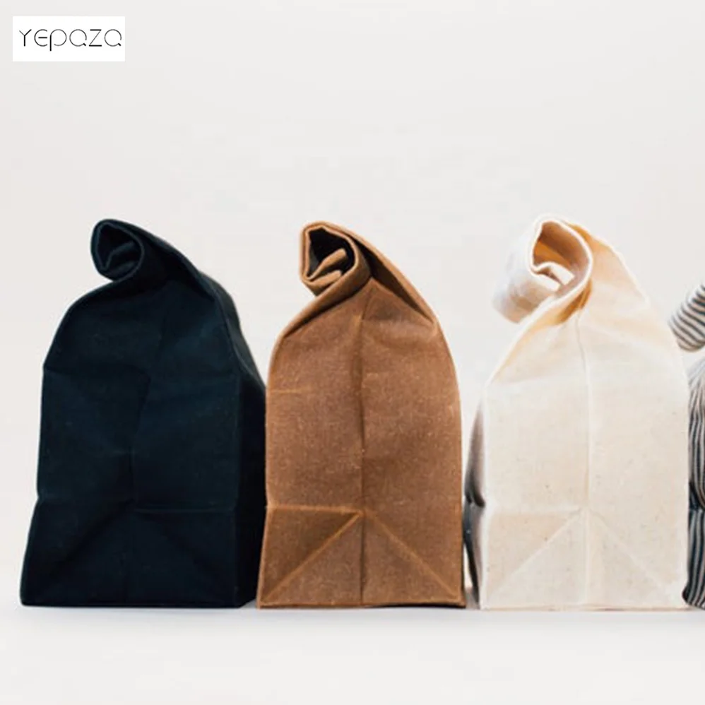 Eco friendly custom design creative portable thickened punching bento waxed canvas lunch bag