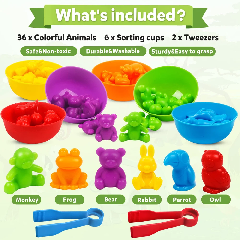 Counting Animal Color Sorting Toys with Rainbow Cups Learning Activities Classification Toddler Sorting and Stacking Toys