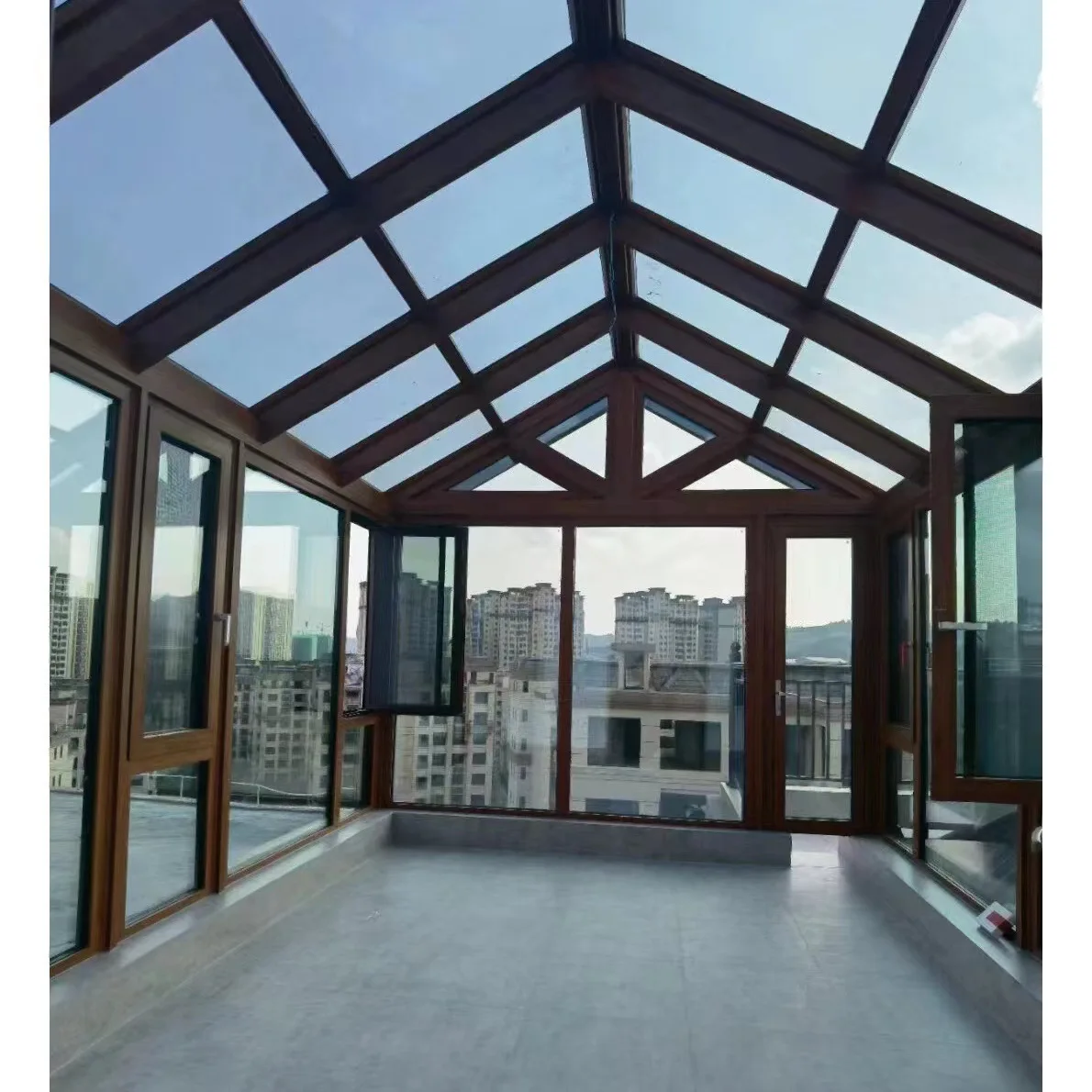 Sunroom glass house solarium 4 season glass extension triangle roof waterproof sunroom pergola easily assembled aluminum