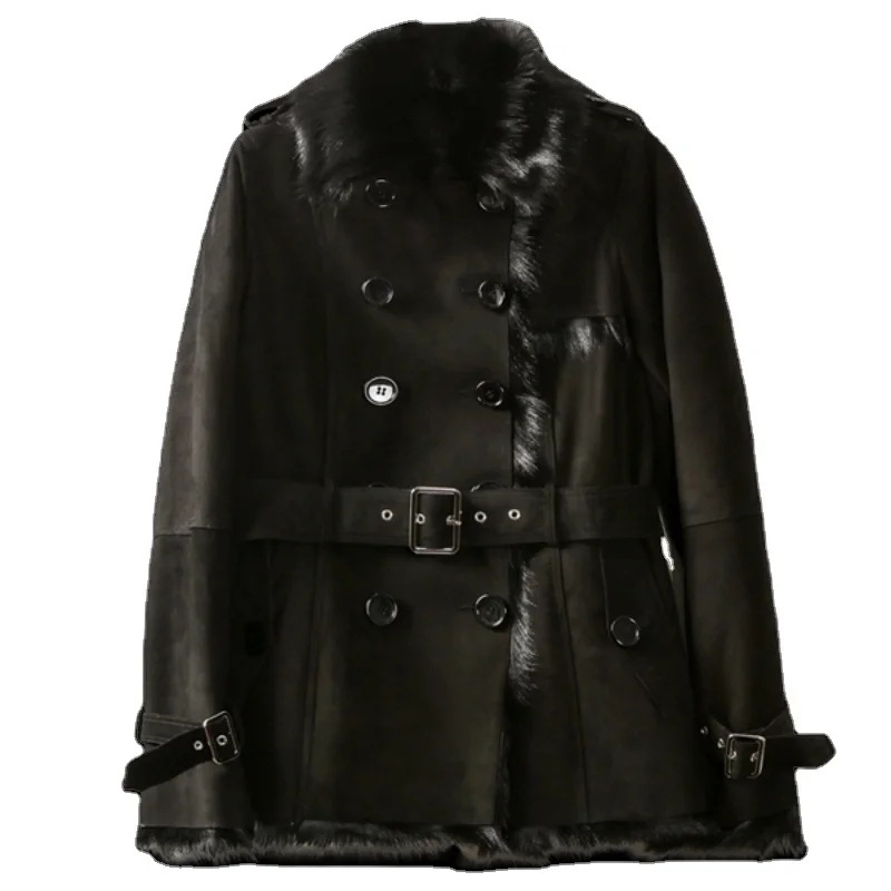 Locomotive Leather  Personality Female Coat Winter Punk Fur Cotton short  fur women leather jacket and fur collar leather coat