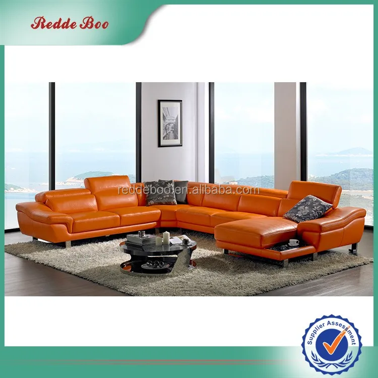 Hot Sale European Luxury Orange Living Room Corner Sofa Modern Style Leather Sofa with Chaise 2293
