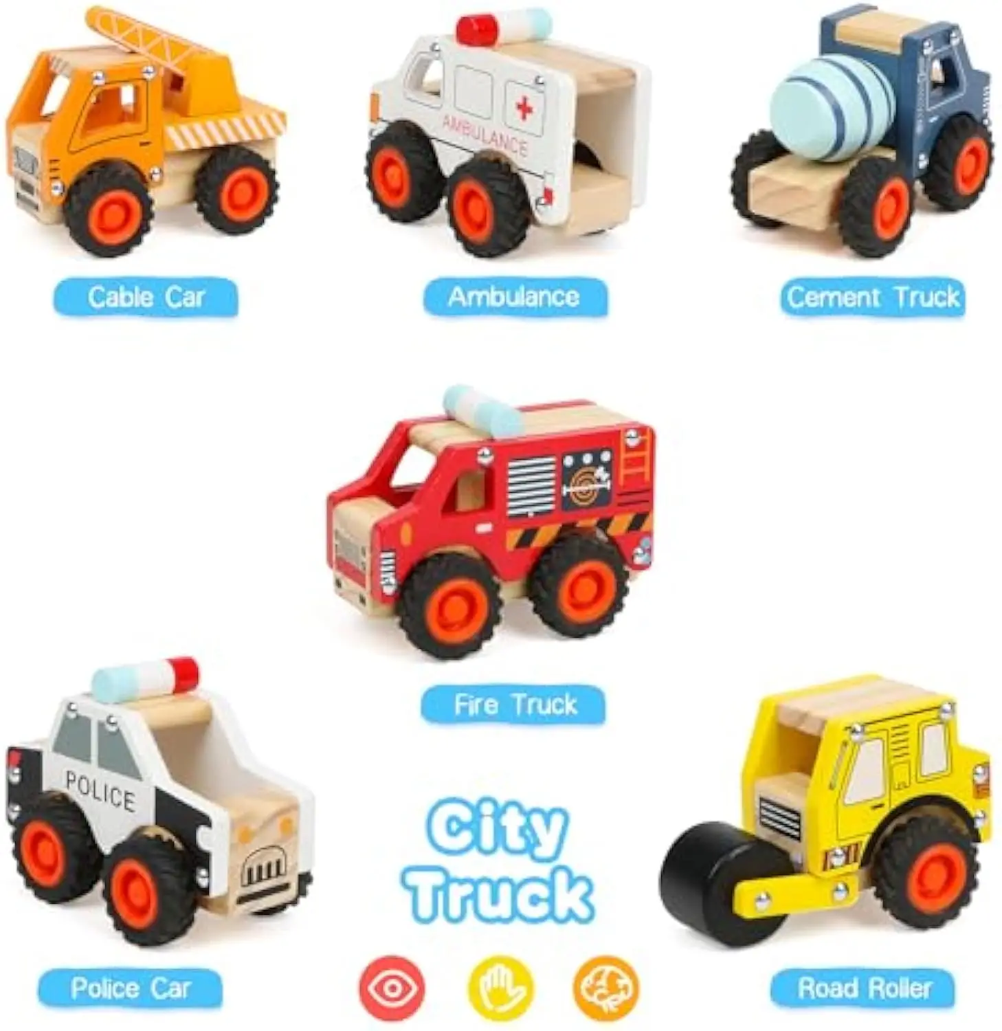 Wooden Push Cars for Toddlers Kids Toy Car Push Back Montessori Toys 6 Pcs Cars for Toddlers 1-3 Kid Push and Go Vehicle Toys