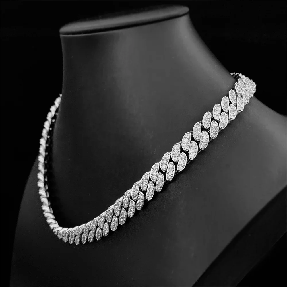 GRA Certificate VVS Moissanite Diamond 8MM Round Edged Hip Hop Iced Out Jewelry Cuban Link Chain Necklaces