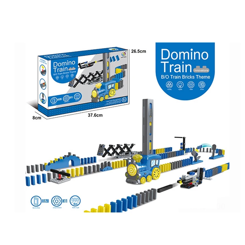 2022 New Item Blue Color Electric Domino Train Play Set Domino Game For Kids 3 Years & Up With Lighting & Music CE Approved
