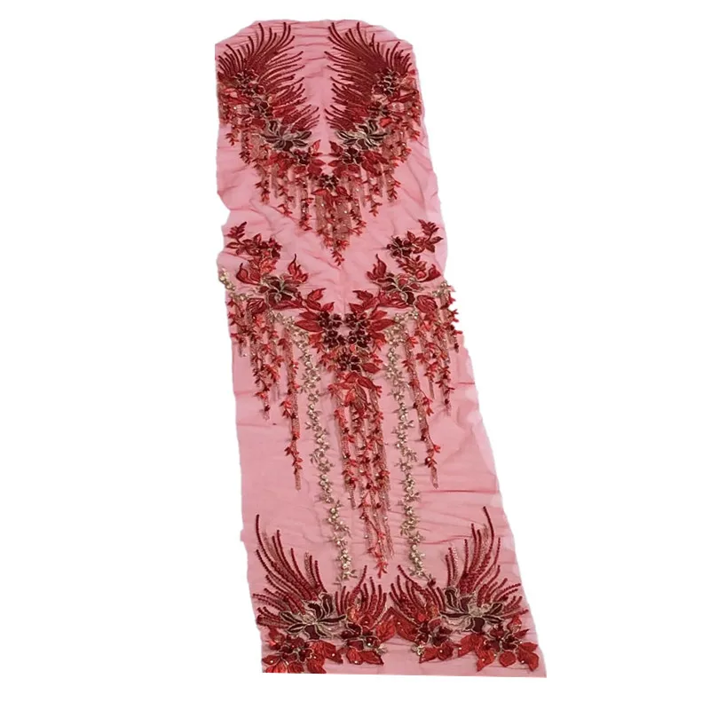 74 5 см Большой размер кружевная ткань цветочные бусины горный хрусталь V-образный вырез вышитый наряд аппликации сетка нашивка