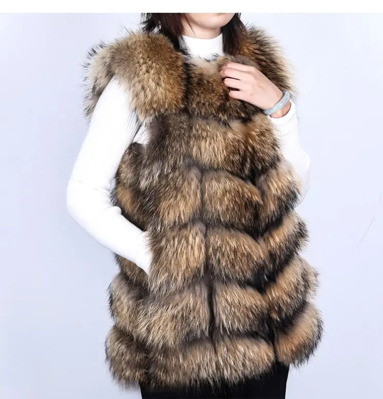 Wholesale New Arrival Hot Sale Ladies Fashion Fur Vest Jacket Waistcoat Coat Natural Real Raccoon Fur Vest Gilet Women