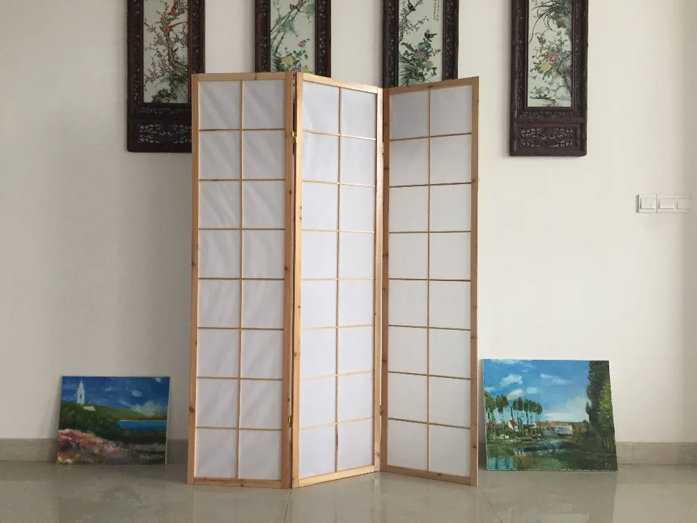 solid wooden and fabric folding shoji screen