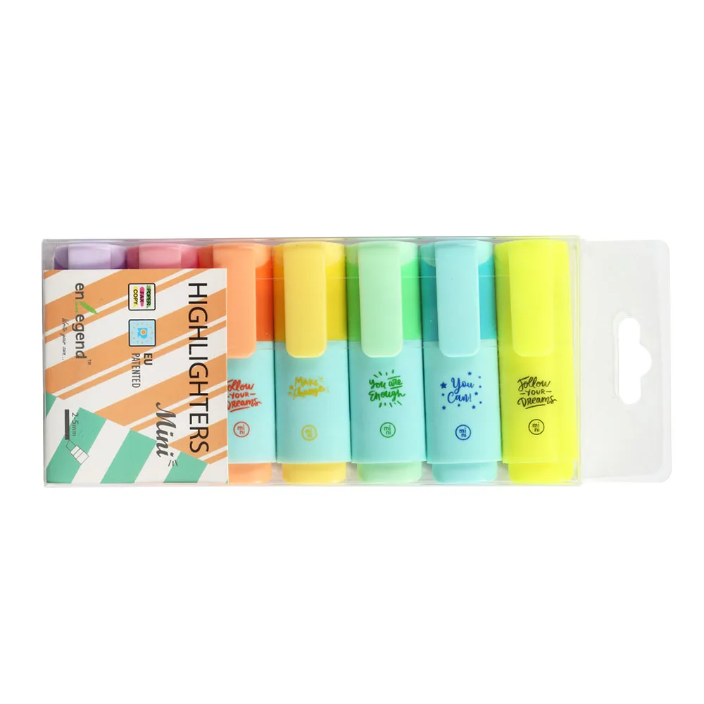 7 Pack Mini Square Shape Assorted Colors Cute Custom Mini Set of Marker Highlighter Pen for School
