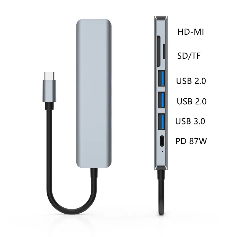 USB 3.0 Aluminum Alloy Thunderbolt 3 Dock 4K Media PD Charger Type-C 7 In 1 Hub