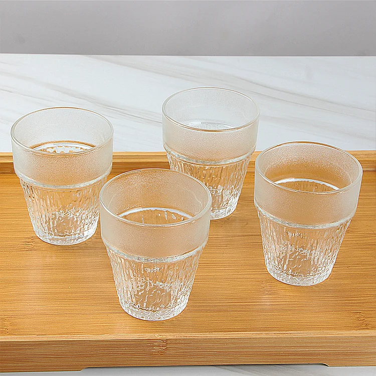 Wholesale simple design clear glass 1 piece 1100ML pot with 4 piece 200ML water milk cup set for home