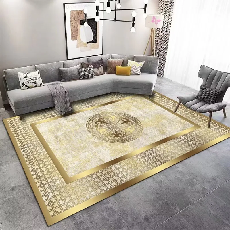 Luxury Living Room Carpet Decoration Home Golden Carpets Large Size Sofa Area Rug Hotel Hall Floor Mat Soft Anti-slip Washable