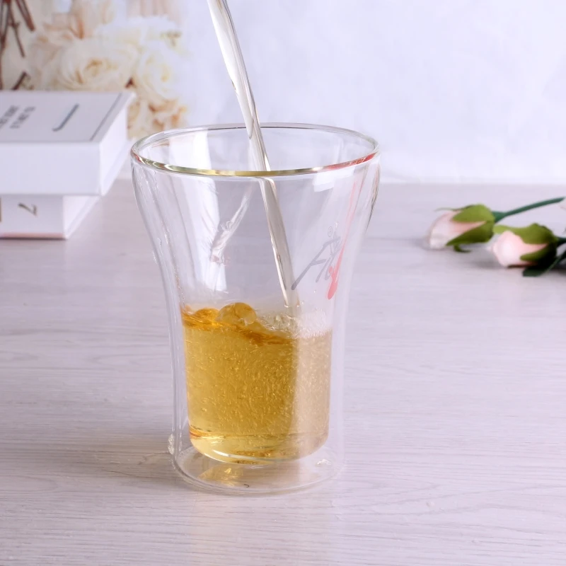 Wholesale Handmade High Borosilicate Heat Resistant Thermo Cup Horn-shaped Double Wall Glass Beer Glass Cup