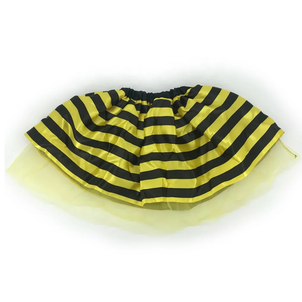 
Lovely Bee Black and yellow striped Tutu Skirt with satin belt, 2 layers ballerina skirt for children 
