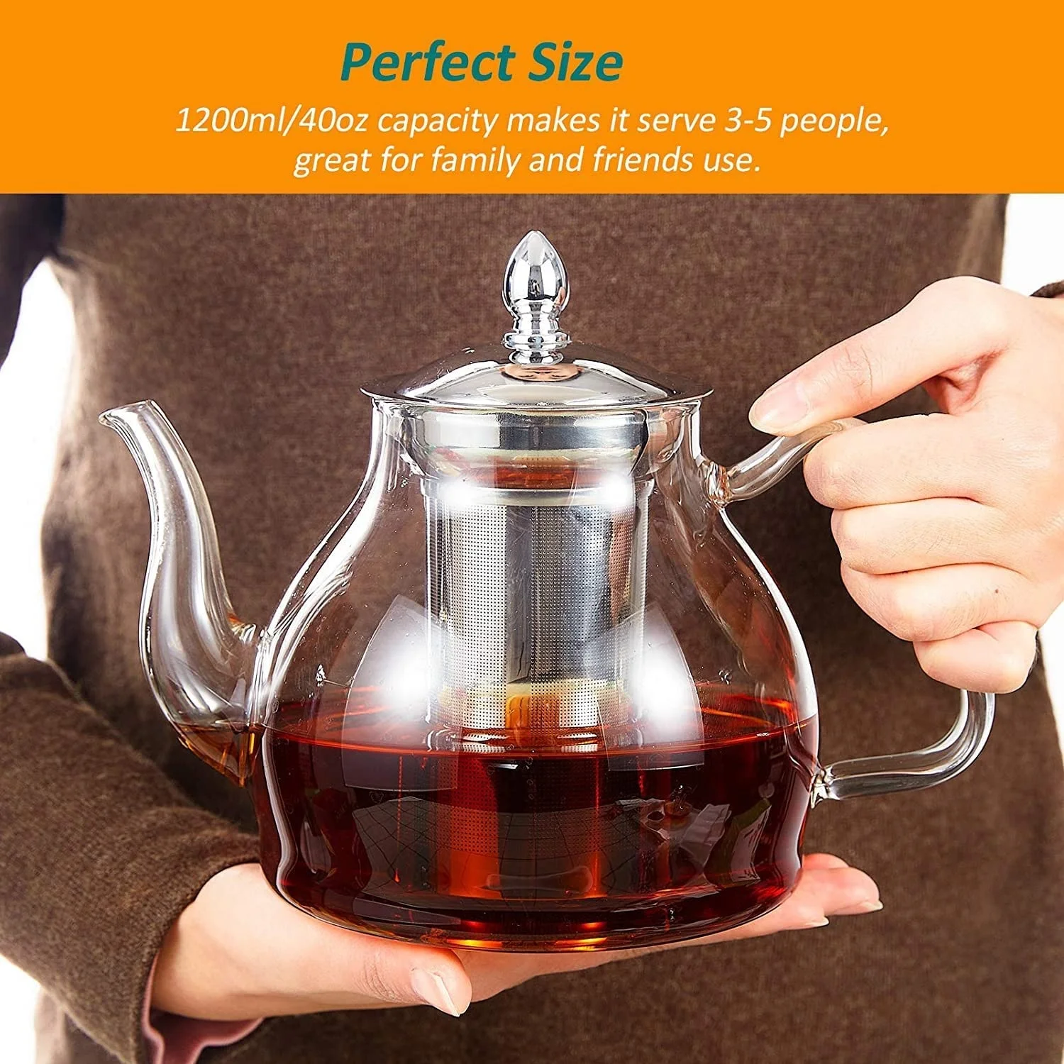 40 oz borosilicate glass tea pot water glass pitcher glass kettle with stainless steel infuser
