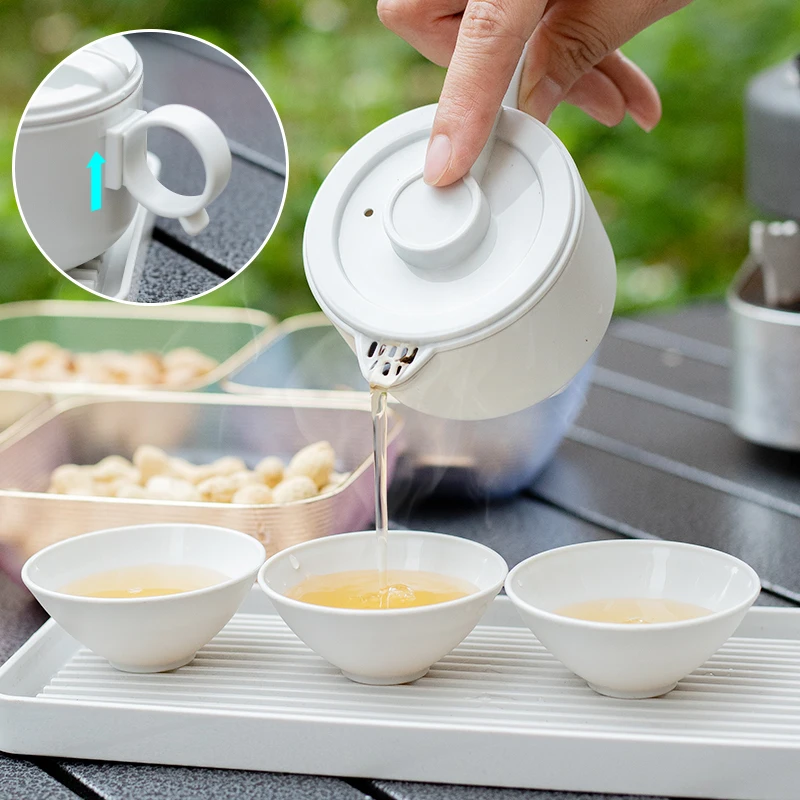 Cheap Gift Custom logo Giveaways Heat Resistant Camping Travel Portable Chinese Kung Fu Infuser 180 ml Tea Pot Set with 3 Cups