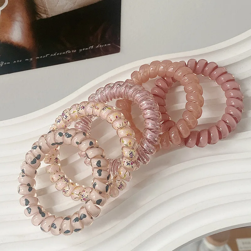 5 Pcs/Set Telephone Wire Hair Ties Colorful Plastic Spiral Hair Ties Elastic Hair Bands