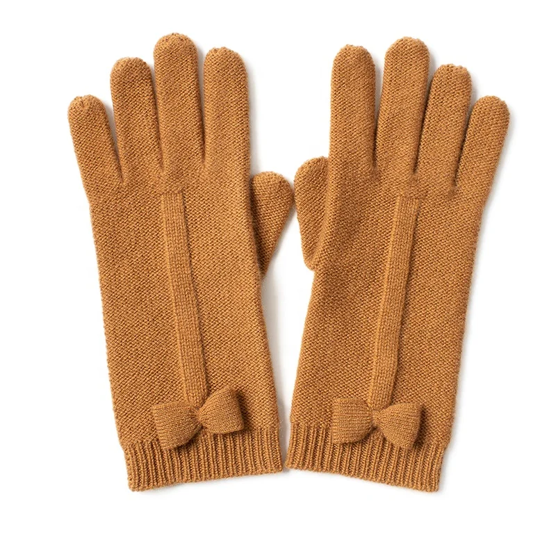 2021 popular ladies and girls hot picks top quality cashmere knitted gloves with fancy knots