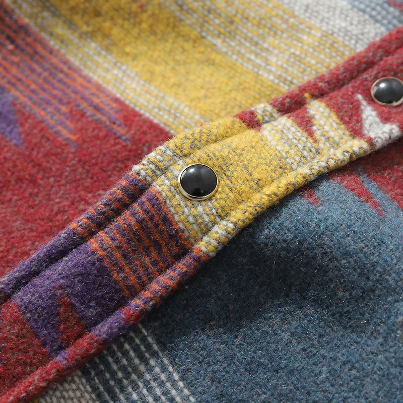 Осенняя рубашка в этническом стиле с длинными рукавами Мужская Уличная Свободная куртка оверсайз из шерстяного материала Толстая рубашка оптовая продажа