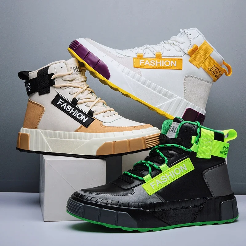 
Custom Brand 2019 High Top Skate Shoe Sneaker For Men Leather Upper Walking Shoes Thick Bottom Fashion Sport Shoe JD-Y633 