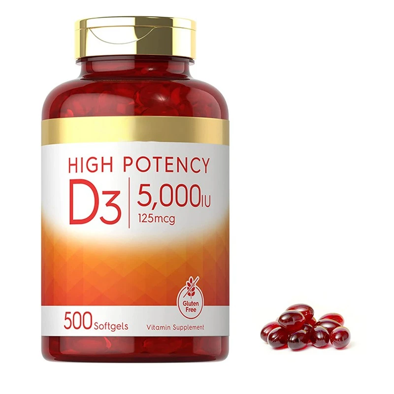 Wholesales Bulk Gmp Factory Vitamin D3 Softgel 5000 Iu Vitamin D3 Vegan Soft Capsule Support Calcium & Bone Metabolism