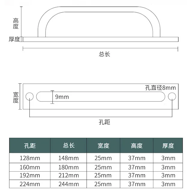 Kitchen Bedroom Grab Bar Cupboard Barn Door Handle Screws Door Handles Aluminium Black