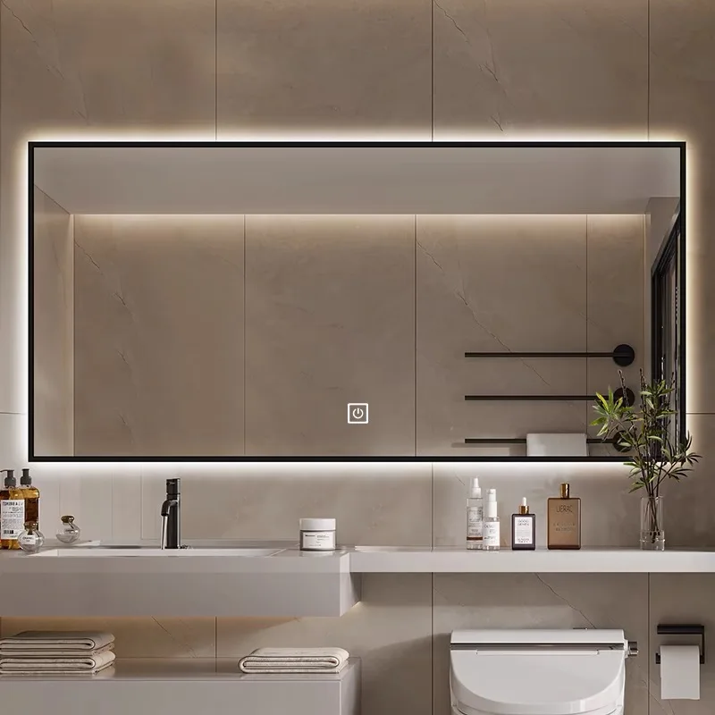 LED Bathroom Mirror Wall Mounted Anti Fog Frameless Lighted Smart Mirror Frameless Mirror Touch Screen