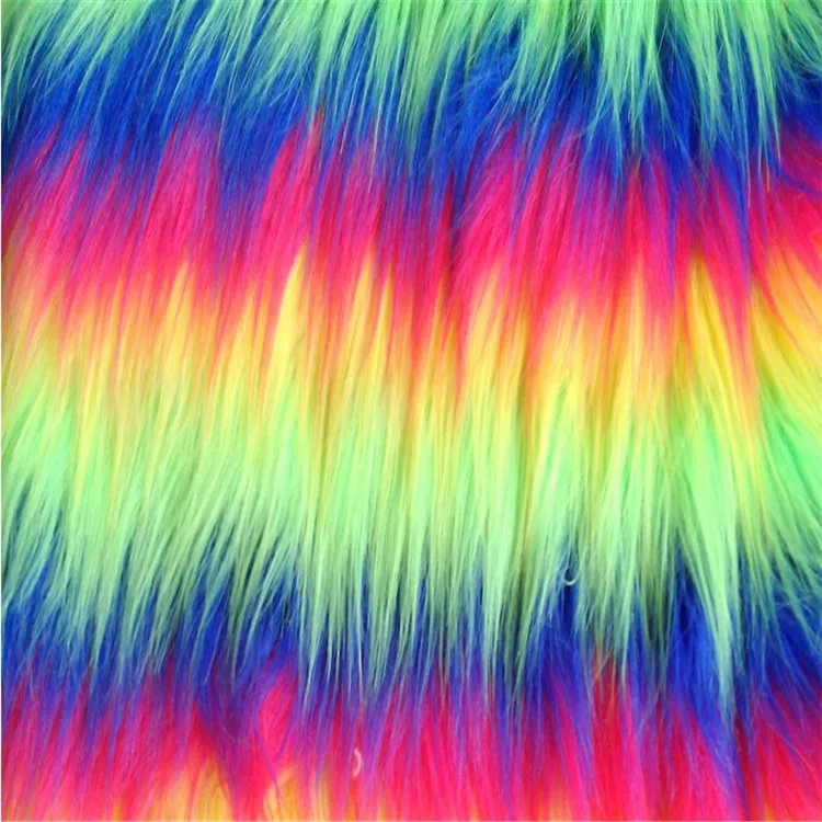 2022 новый дизайн мягкая длинная ворсовая высота искусственный Радужный мех плюшевая жаккардовая ткань для игрушек/пальто/домашнего текстиля