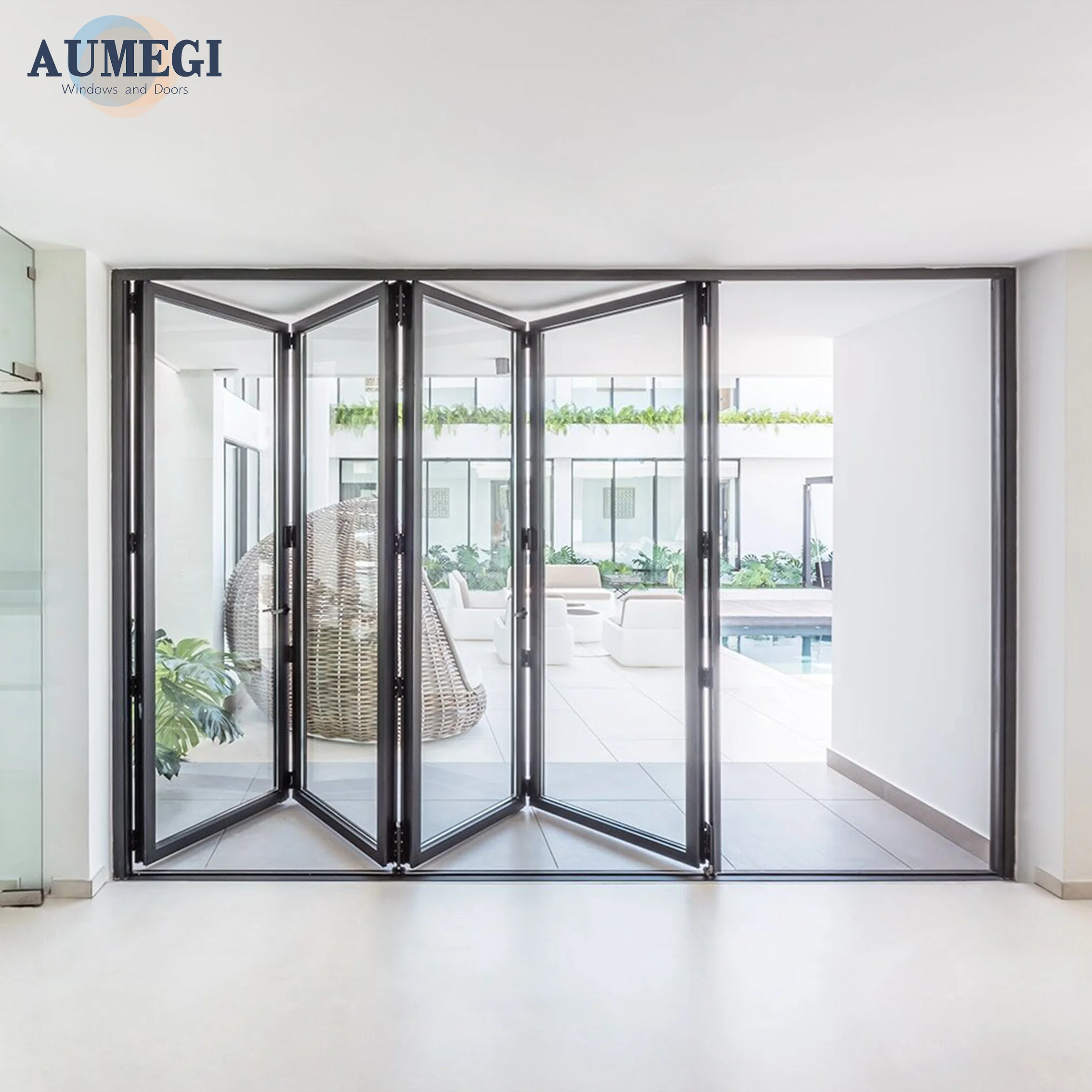Aumegi American NFRC Glass Panel bifold Doors Aluminum Bifold Glass Patio Door