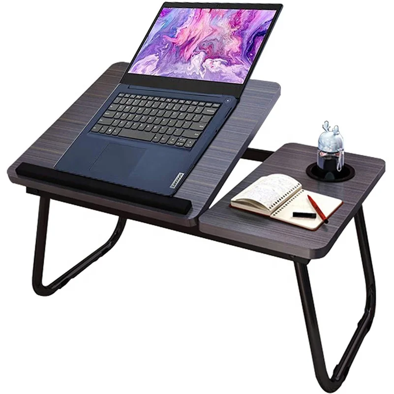 
Height Adjustable Wooden Laptop Table Stand Desk Foldable Bed Tray Notebook Riser With Cup Slot 
