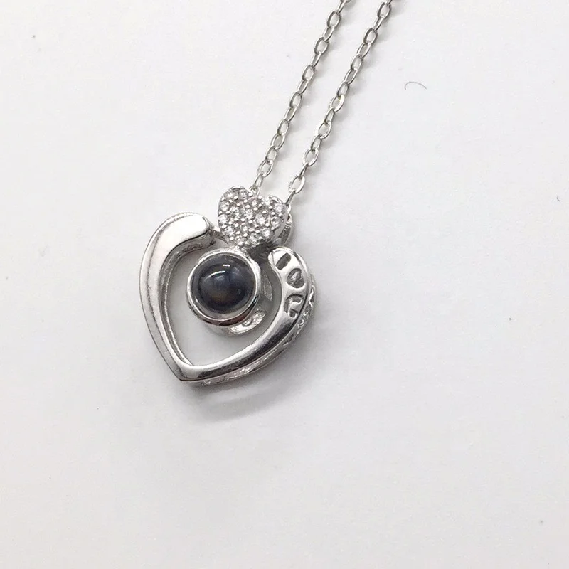 heart Sterling silver S925 Necklace 100 I Love You Languages Projection Pendant Love Symbol