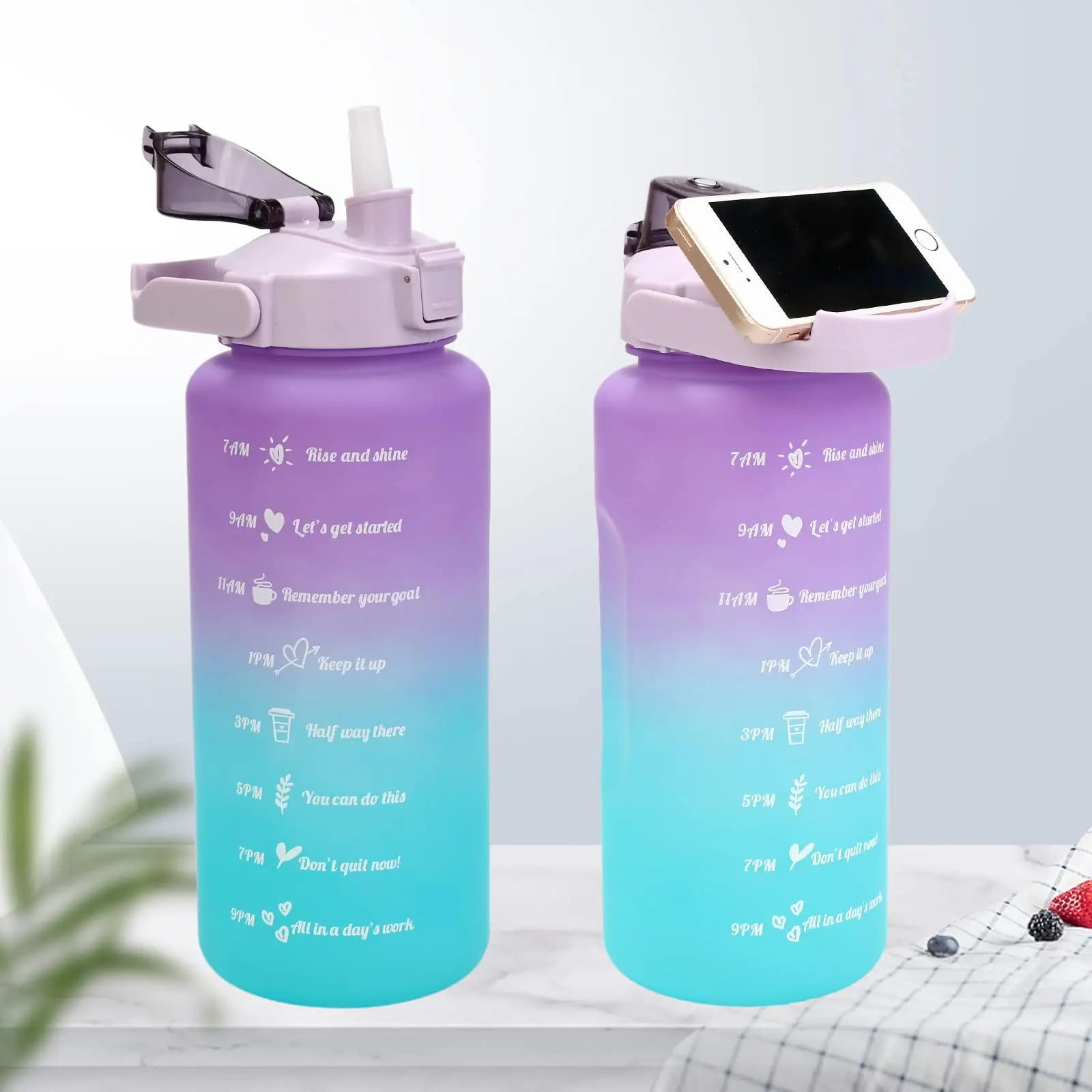 Motivational Water Bottle with Straw 3 Pcs 64oz Time Marker Large Drinking Bottles Leakproof Half Gallon 2L Water Jugs  BPA Free