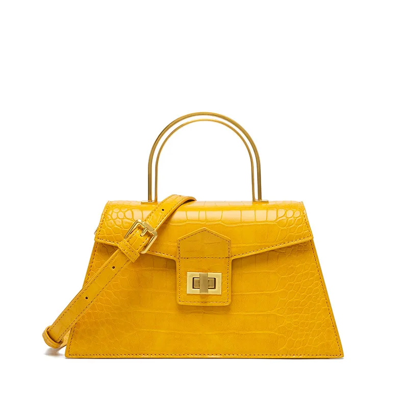 Luxury metal handle pu leather fashion simple handbags for women