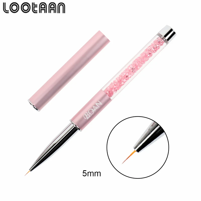 Wholesale LOGO Custom OEM Nail Kolinsky Brush Nylon 5/7/9/11mm Metal Rhinestone Crystal Nail Liners Painting Art Liner Brushes