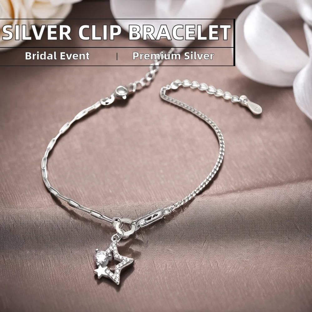 Factory Price Adjustable 925 Sterling Silver Paper Clip Bracelet Rhodium Gold Diamond Pearl Anniversary Rose Gold White Gold