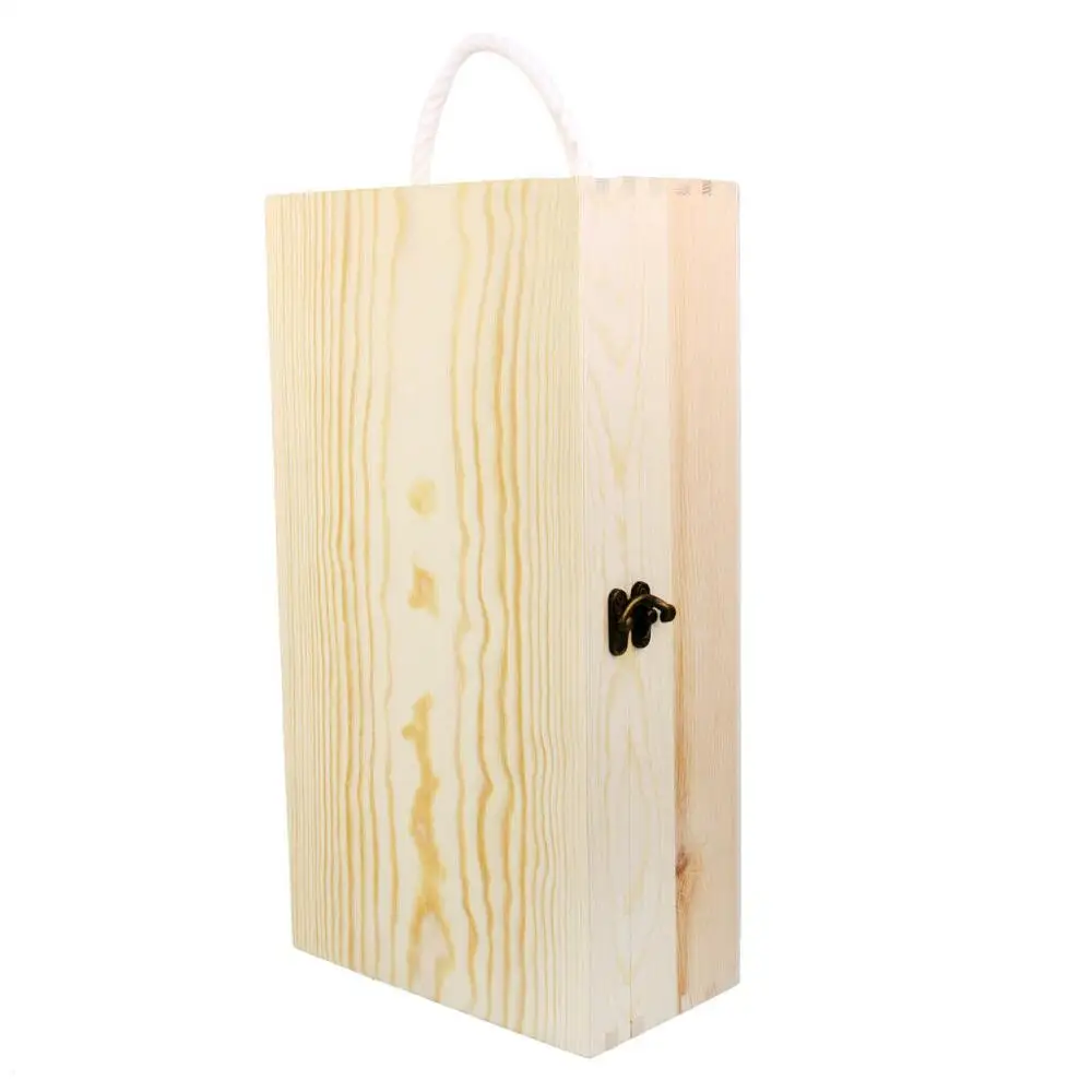 Wooden Wine Box Empty Dual Bottle Carrier Crate Case
