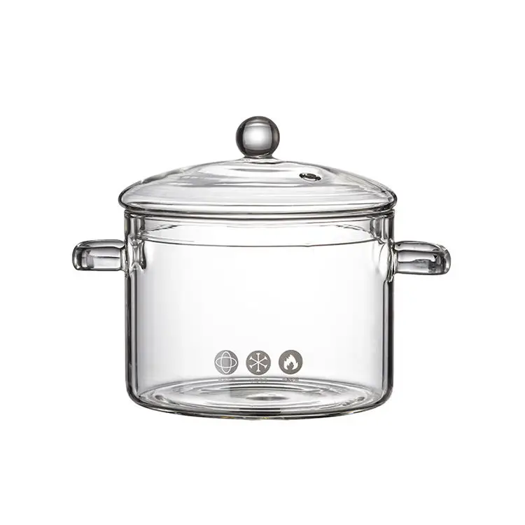 Kitchen use 1300ml 1500ml soup clear heat resistant glass cooking pot with double ear handle