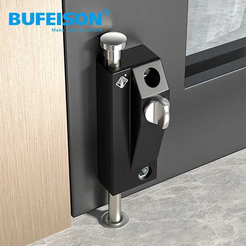 C-level revolving door latch lock with frame door lock aluminum alloy double door spring latch ground locking anti-theft