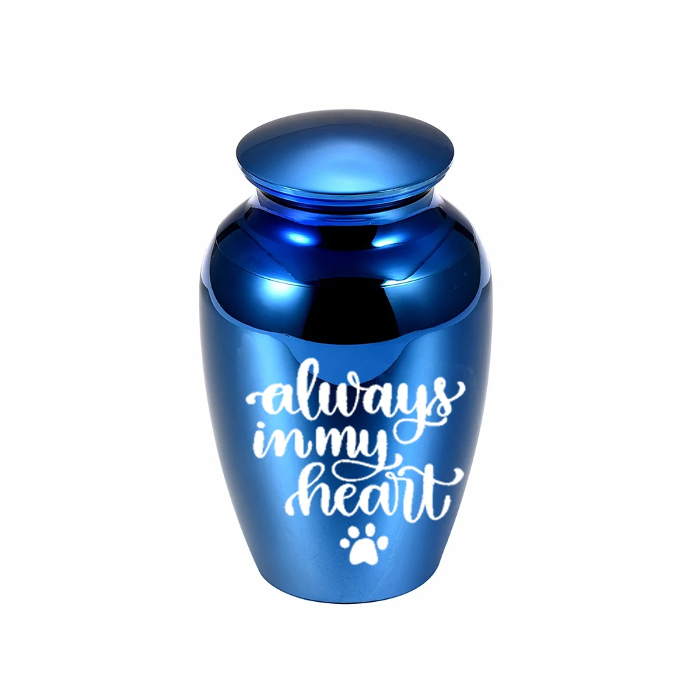 Cremation Urn Engraved with Paw Print Stainless Steel Memorial Pet Cinerary Jar Funeral Keepsake Urns - Always in My Heart