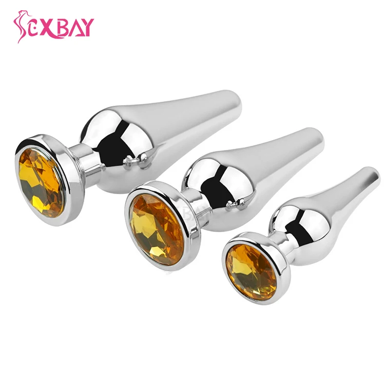 Sexbay Metal Anal Plug Three Different Sizes Circular Cone Bottom With Diamond Elements Multiple Colors & Shapes 4 Anal Pleasure
